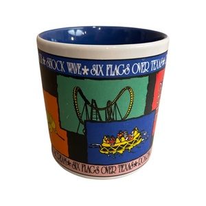Vintage Six Flags over Texas 80’s Coffee Mug : Theme Park : Roller Coaster